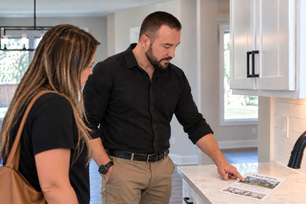 Bruno Quintela reviewing a residential property during a real estate discussion